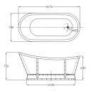 Hoff Matt Grey Industrial Freestanding Acrylic Bath 1676x780mm - dimensions