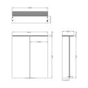 Ruby Motion Sensor Illuminated LED Mirror Wall Cabinet 600x715mm Spec Dimension Drawing