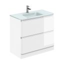 Neon Gloss White Floor Standing Vanity Unit with Opal Glass Basin 900mm