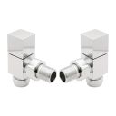 Square Chrome Angled Pair of Radiator Valves