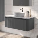 Wish Ribbed Wall Hung Vanity Unit in Charcoal with White Worktop