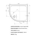 Kstone Right Hand Offset Quadrant Shower Tray 1000x900mm KSQ10090RH Spec Drawing