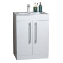 Apex 615mm Floor Standing Vanity Unit & Basin in Gloss White with Chrome Handles, Tap & Waste