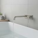 Moray Brushed Nickel single lever bath mixer tap featuring a textured knurled detailing - roomset