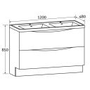Erin Gloss White Floor Standing Vanity Unit with Ceramic Basin 1200mm dimensions