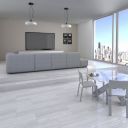 Open-plan living room floor tiled in Espada Ice Matt Porcelain Tiles 300x600mm.