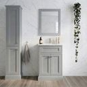 White marble bathroom readitionally styled, featuring the Richmond Light Grey Floor Standing Traditional Vanity Unit with White Marble Top 600mm