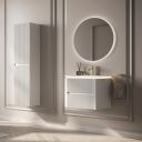 Liora White Ribbed Wall Hung Vanity Unit with Basin & LED Light Strip - 600mm
