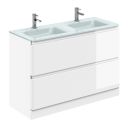 Neon Gloss White Floor Standing Vanity Unit with Opal Glass Basin 1200mm