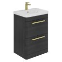 Esk Black Floor Standing Vanity Unit and Basin with Brushed Gold Handles 500mm