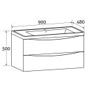 Erin Rosewood Wall Hung Vanity Unit with Ceramic Basin 900mm Dimensions