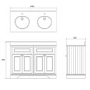 Technical drawing of a Traditional white freestanding vanity unit
