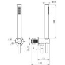 Elora Round Dual Outlet Shower Pack with Bath Overflow Filler & Handheld Shower Spec Drawing
