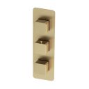 Brushed Gold Triple Square Concealed Thermostatic Shower Valve With Dual Outlet