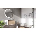 Roomset image showing the Snowdon White and Oak Wall Hung Vanity Unit with White Basin 750mm