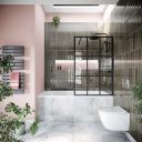 Amien Matt Black Grid Bath Screen 1500x800mm