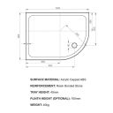 Kstone Left Hand Offset Quadrant Shower Tray 1200x900mm KSQ12090LH Spec Drawing