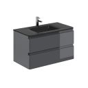 Neon Gloss Titanium Grey Wall Hung Vanity Unit with Grey Glass Basin 900mm