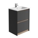 Newbury Floor Standing Vanity Unit in Matt Black & Sawn Oak - 600mm