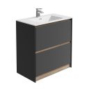 Newbury Floor Standing Vanity Unit in Matt Black & Sawn Oak - 800mm