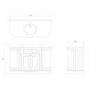 Technical drawing of a traditional grey freestanding vanity unit with one integrated basin