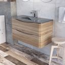 Erin Light Oak Wall Hung Vanity Unit with Grey Glass Basin 900mm
