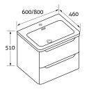 Ellis Royal Blue Wall Hung Vanity Unit with Ceramic Basin 800mm - Dimensions