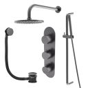 Elora Gunmetal Triple Outlet Shower Pack with Head, Slider Rail & Bath Filler