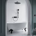 Aqualisa S3 black Smart Digital Shower Triple Outlet (Slide Rail Kit with Fixed Wall Head) HP/Combi Displayed in a modern roomset with white tiles