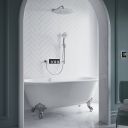 Aqualisa S3 chrome Smart Digital Shower Triple Outlet (Slide Rail Kit with Fixed Wall Head) HP/Combi Displayed in a modern roomset with white tiles