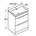 Ellis Royal Blue Floor Standing Vanity Unit with Ceramic Basin 600mm - Dimensions