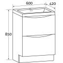 Erin Light Oak Floor Standing Vanity Unit with Grey Glass Basin 600mm
