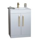 Apex 615mm Floor Standing Vanity Unit & Basin in Gloss White with Brushed Gold Handles