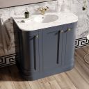Traditional Styled image showing the Richmond Midnight Grey Curved Traditional Floor Standing Vanity Unit with White Marble Top 900mm