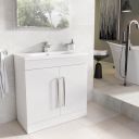 Nante 800mm Floorstanding Vanity Unit in White Gloss with Ceramic Basin