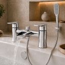 Tranquil bathroom setting showing the Citrus Chrome Waterfall Bath Shower Mixer Tap