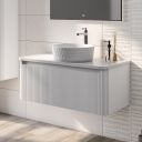 Wish Ribbed Wall Hung Vanity Unit in White with White Worktop