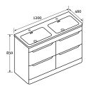 Ellis Matt White Floor Standing Vanity Unit with Ceramic Basin 1200mm - Dimensions