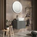 Modern roomset showcasing the Callerton Titanium Grey Wall Hung Vanity Unit with Grey Marble Worktop 650mm