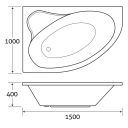 Yesso Left Hand Acrylic Corner Bath 1500x1000mm