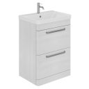 Esk White Floor Standing Vanity Unit and Basin with Brushed Nickel Handles 600mm