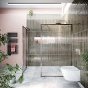Amien Gunmetal Framed Fluted Glass Shower Screen