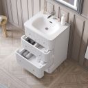 Traditional styled bathroom showing the Hayward White Ribbed Floor Standing Vanity Unit 600mm open