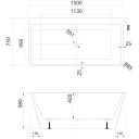 Milo White Freestanding Double Skinned Acrylic Bath 1500x750mm - dimensions