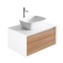 Snowdon 600mm Wall Hung Vanity Unit with White Worktop in White & Oak