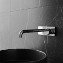 Moray Polished Chrome wall mounted basin tap featuring a textured knurled detailing - Roomset