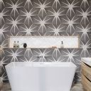 Lotus Hex Matt Grey Hexagon Porcelain Tile - 198x228mm Roomset
