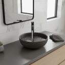 Brava Dark Grey Natural Stone Textured Round Countertop Basin 370mm
