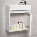 Internal cupboard view of the Compact Gloss White Wall Hung Cloakroom Vanity Unit