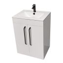 Apex 615mm Floor Standing Vanity Unit & Basin in Gloss White with Matt Black Handles